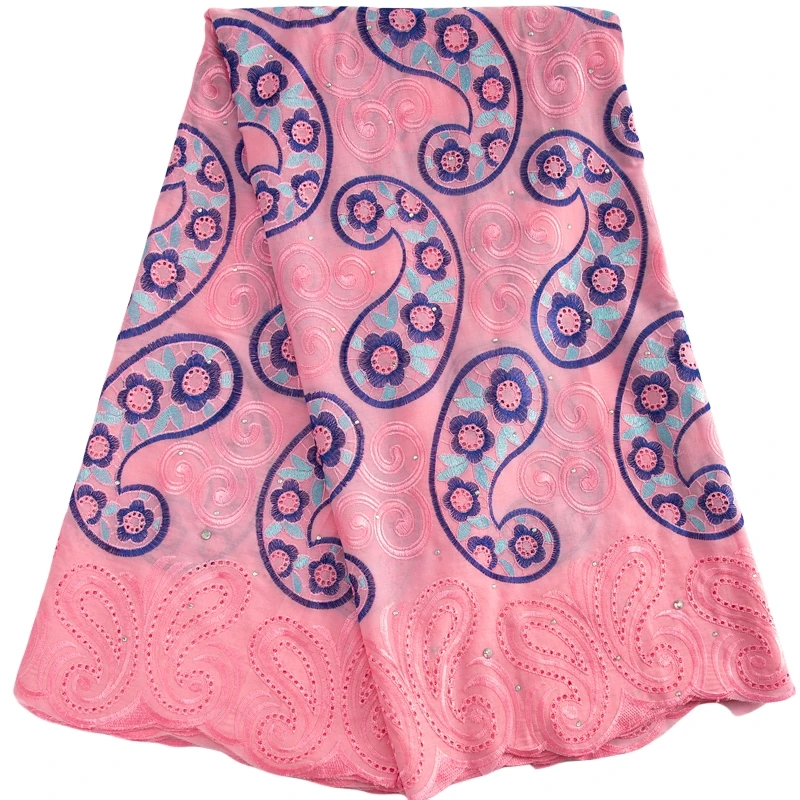 Swiss Luxury Lace High Quality Fabric 2024 Tissu Africain Femme Embroidered Austria Cotton Fabric with Crystals for Dress 3642