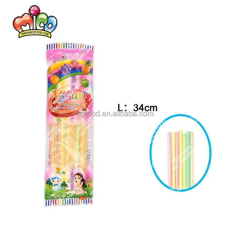 34CM Yogurt  Fruit Flavor Long CC Powder Stick Candy In Bag For Kids