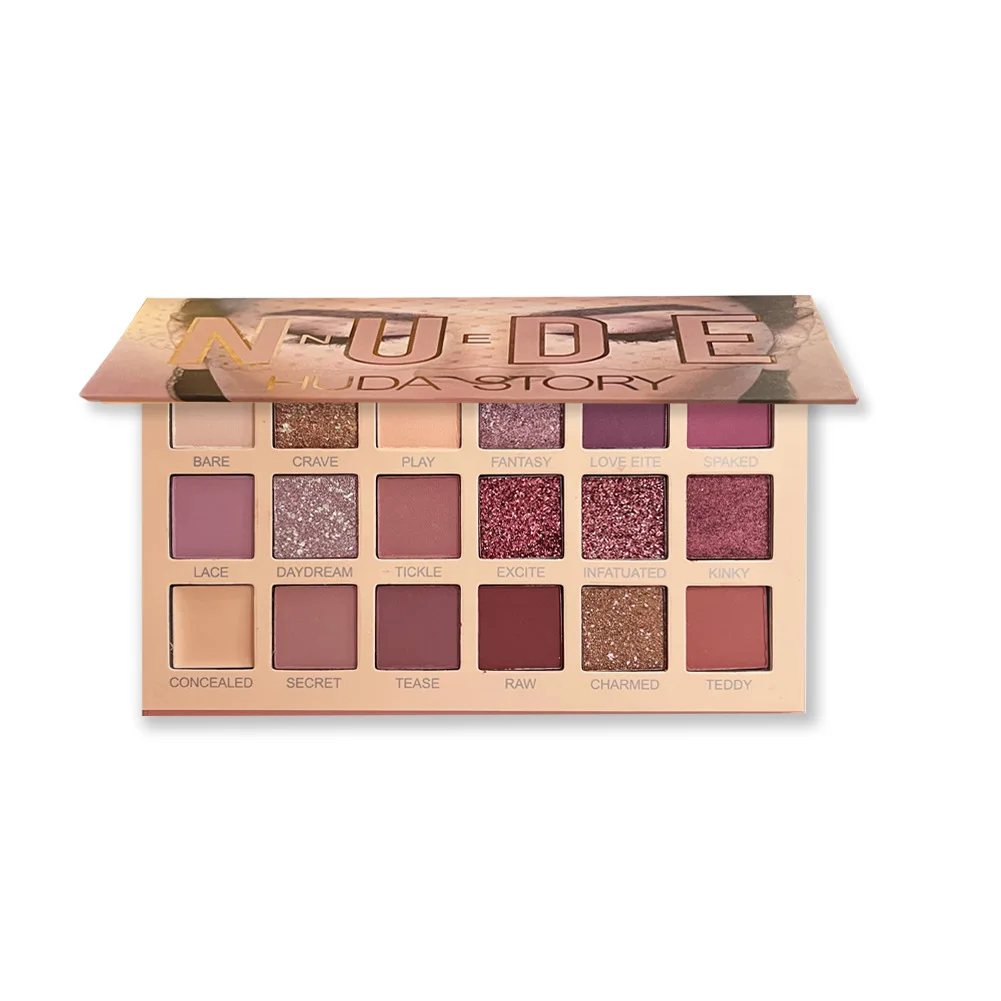 Huda Story 18-COLOR Matte Shimmer Eyeshadow Palette  Makeup Pearlescent Matte Stage Makeup Sequin Eyeshadow