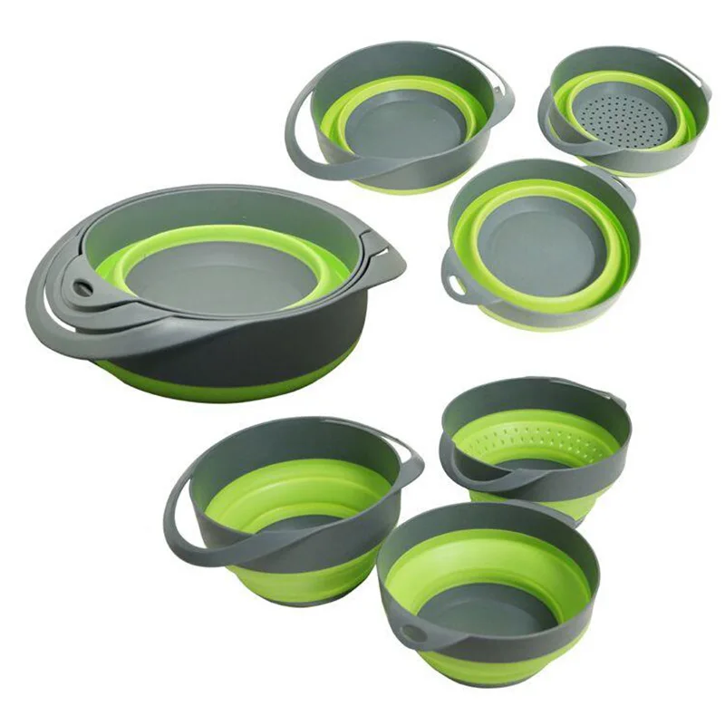 Kitchen Collapsible Silicone Strainer Drainer Set Folding Silicone Dish Drainer Kitchen Strainers Pasta Drainer