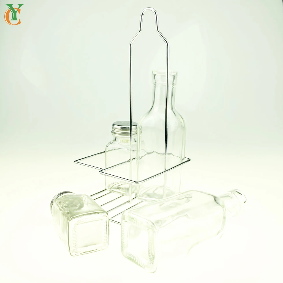 200ml transparent glass oil vinegar bottle and 80ml glass spice jar total four pcs rack set  kitchen