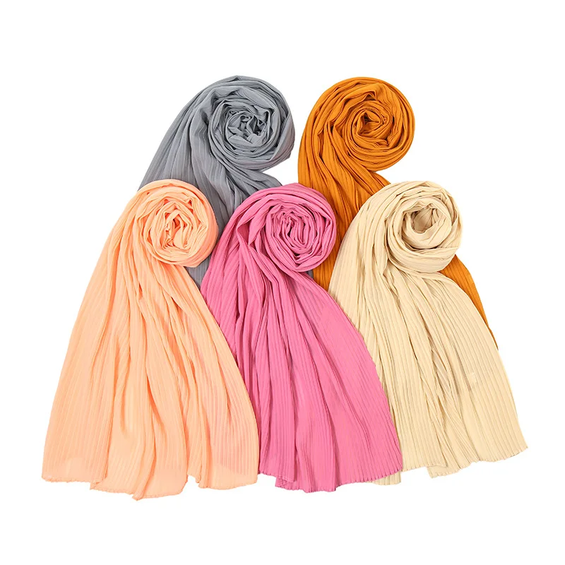 Pearl Chiffon Pleated Fashion Headscarf Scarf Wholesale 2022 wide Crumpled Hot Selling Breathable Scarf Yw052