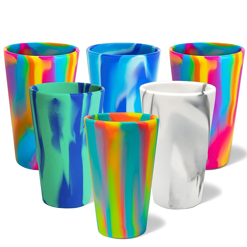 16oz Silicone Pint Glass Water Cup Drop Proof Drink Cup Mixed Color Tie-dye Silicone Tumbler