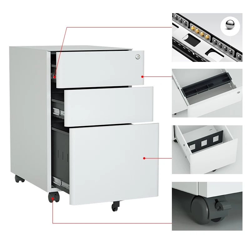 Wholesale Office Moving Cabinet Mobile Pedestal Movable File Cabinet Steel Mobile Storage 3 Drawer Metal Storage Cabinet