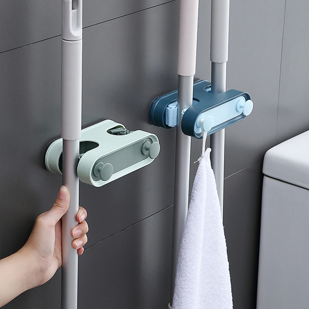 Nordic Mop Clip Hook Holder Self-adhesive Kitchen Shelf Storage Brush Broom Hanger Free Punching Household Bathroom Tool