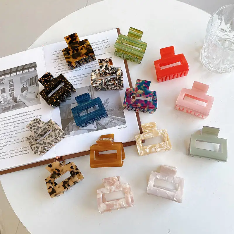 HONEY Hot Selling 5.2CM Small Square Tortoiseshell Acetate Hair Claw Clips In Marble