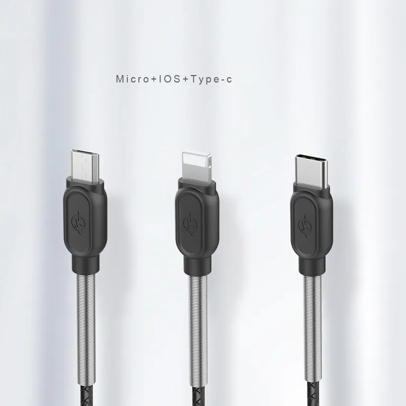 Vnew high quality 5V/2.4A super fast Charging and Sync usb cable for Micro/8pin/Type C Durable half spring USB cable