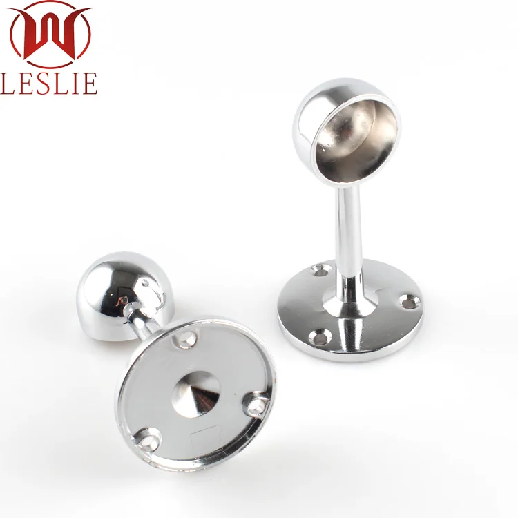 Furniture Accessories Zinc Alloy Round Rod Closet Hanging Rail Tube Rod Holder Chrome Wardrobe Support Flange