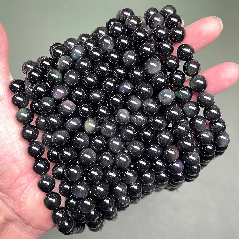 JD Supply Natural Gemstone Loose Round Beads 4/6/8/10/12mm Picked Size 5A Natural Black Obsidian Beads For Jewelry Making