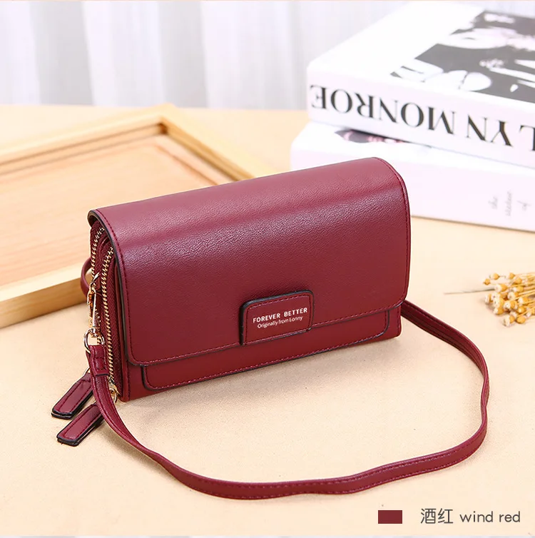 Korea Style Stock Can Custom Logo 2 zipper PU Mini Shoulder Phone Tote Bag