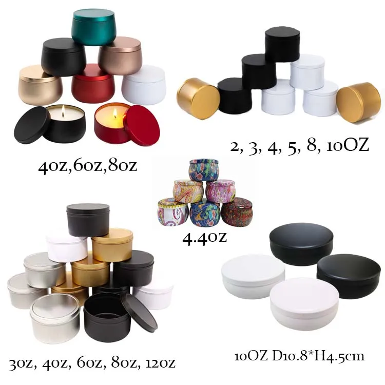 Wholesale 2oz 4oz 8oz Black White Gold Empty Round Metal Soy Wax Travel Scented Candle Tin Can Jar gold tin candle container