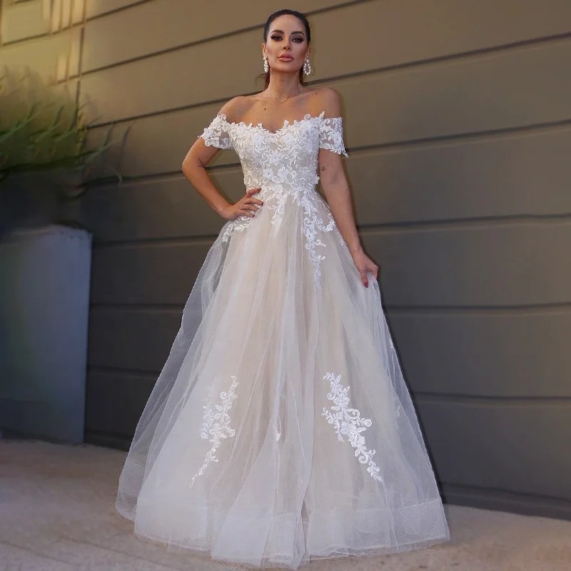 new style white wedding dress for bride ball gown vestido off-shoulder slim wedding dress