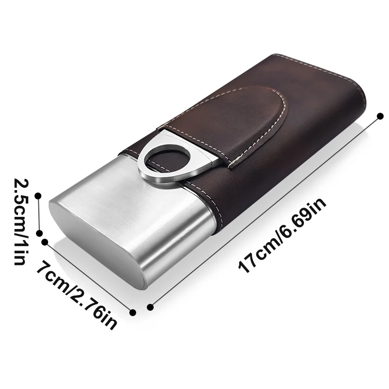 Vanace Chinese factory travel leather cigar case Travel Humidor Cabinet Luxury 3 Finger Leather Cigar Case with Cutter