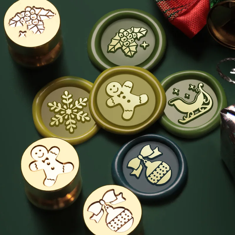 New Year Invitation Envelope Gift Wrap Scrapbooking Christmas Candle Crystal Ball Cake Bell 15mm Mini Brass Sealing Wax Stamp