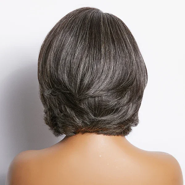 New Style Salt and Pepper Grey Human Hair Wig Darke Gray Color Natural Wave Bob Straight Transparent Lace Closure Wigs Glueless