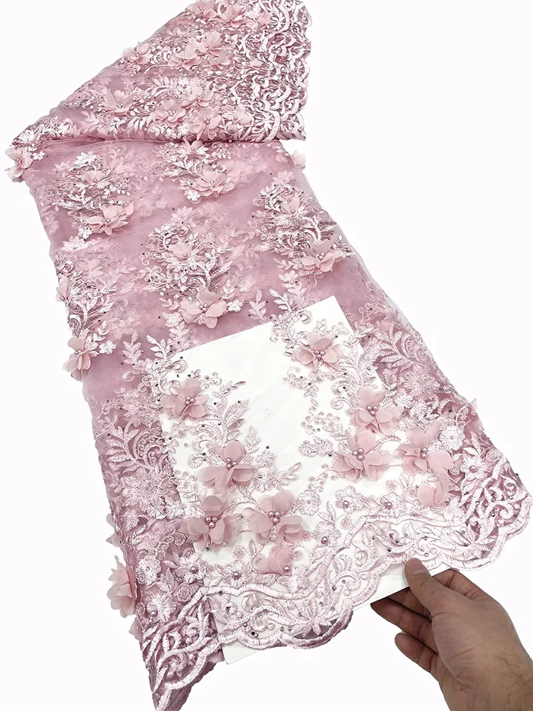 factory wholesale new stock flower dress double border lace fabric wedding party royal blue 3d lace fabric