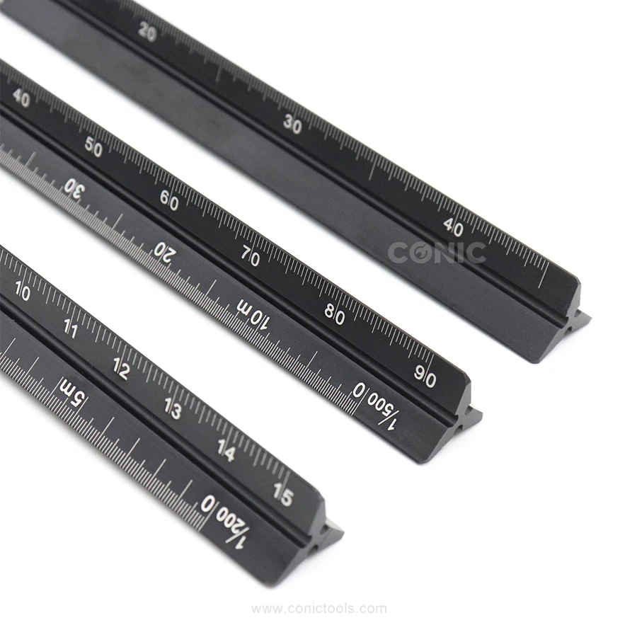 Factory Customized 15cm 6inch Architectural Drafting Scale Ruler 3 Sided Engineering Aluminum Triangle Scale Ruler