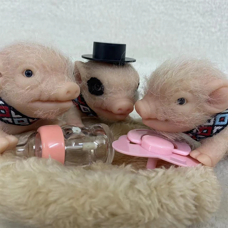 Cute pure silicone lifelike mini reborn pig with fashion fat pacifier clothes