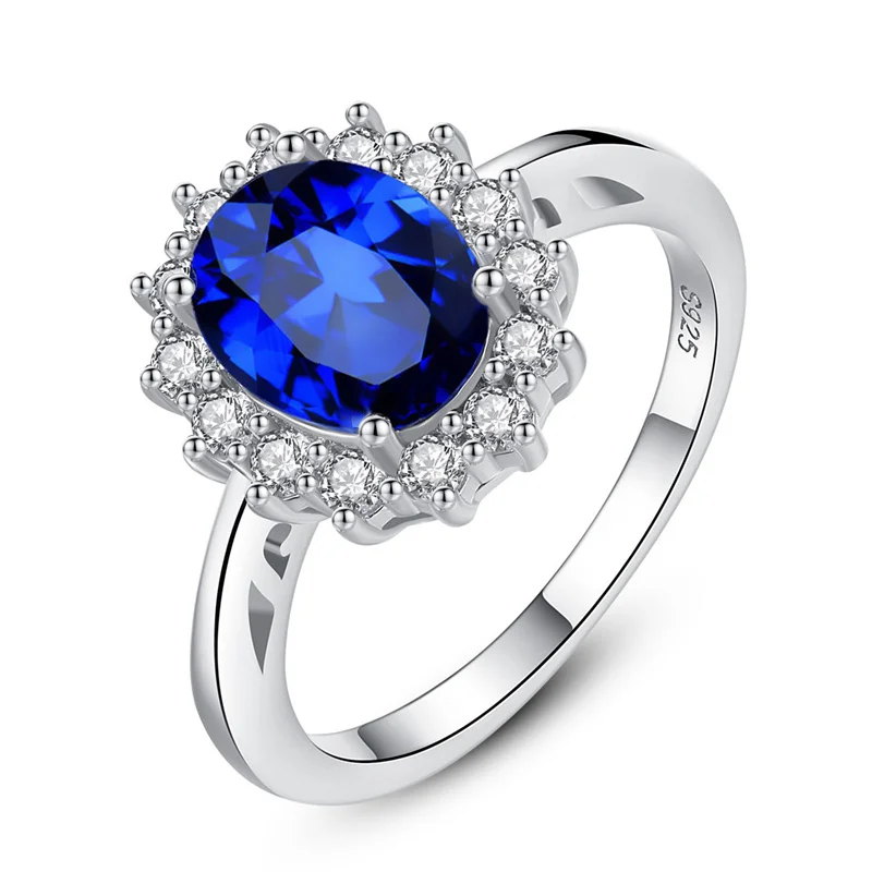 Fine Jewelry 925 Sterling Silver Cubic Zirconia Blue crystal Sapphire Stone Pendant Gemstone Ring