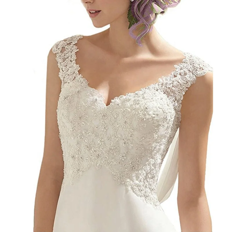 2023 new arrival backless train dress Lace Double V-Neck Sleeveless Evening Dress wedding dresses for women