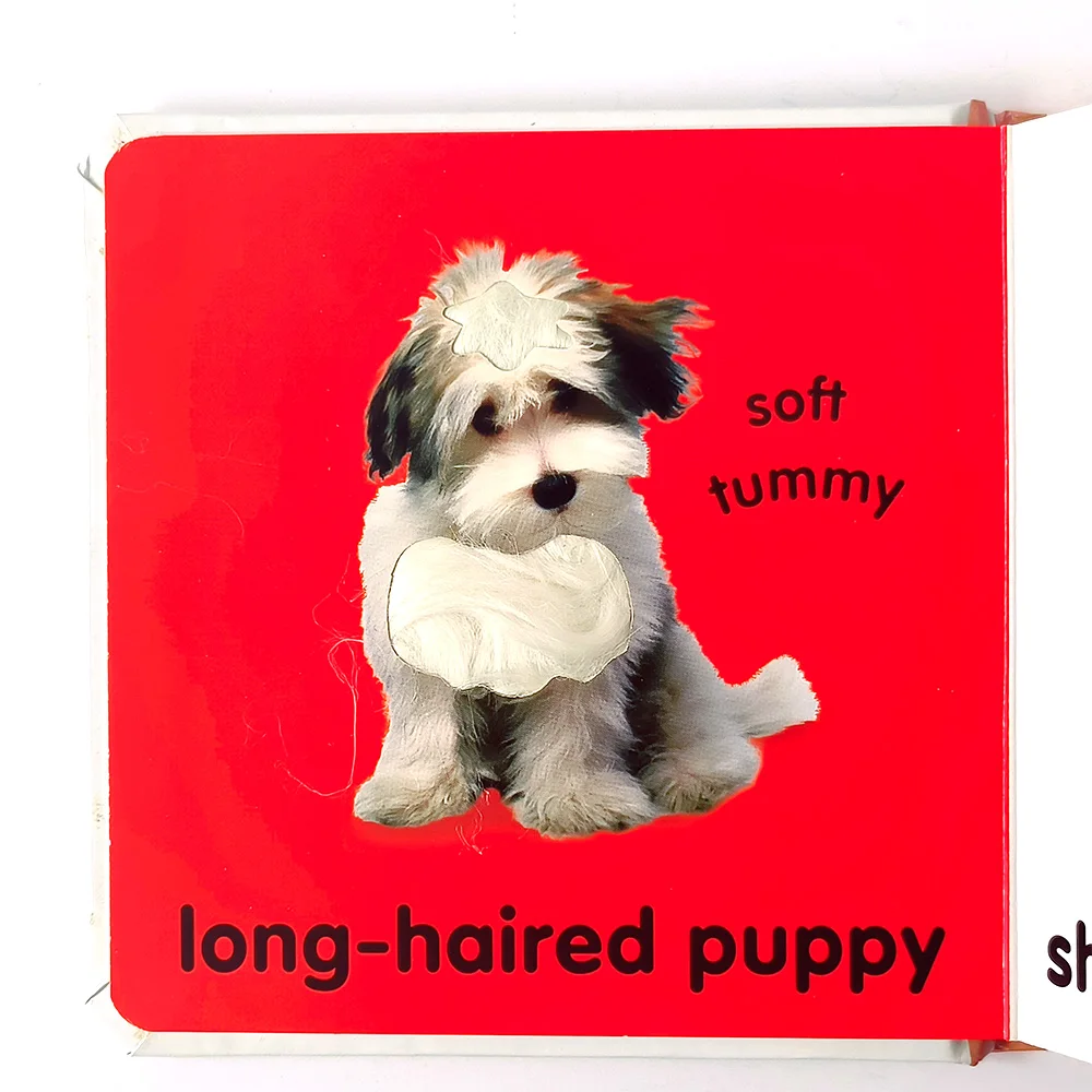 Factory outlet early educational toys baby touch and feel book puppies board book printing kids book
