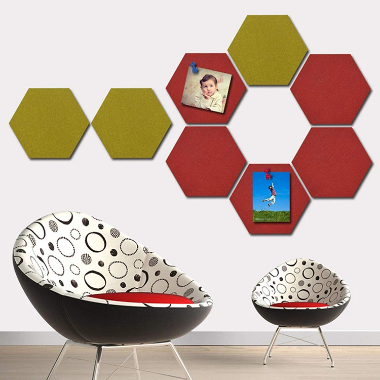 
Set of 6 Hexagon Felt Pin Board Self Adhesive Bulletin Memo Photo Boards Colorful Foam Wall Decorative Tiles with 6 Pushpins 