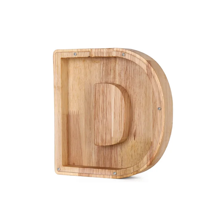 High quality home decorative alphabet letter piggy bank box wood money box