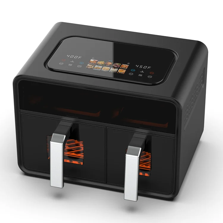 Factory price 10L 2400W Dual Air Fryer Oil Free Color Display Electric visible Double Door Smart Kitchen Appliances