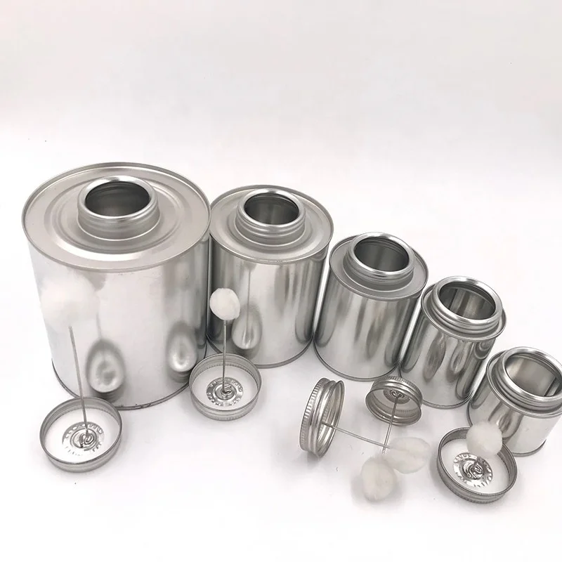 
4oz Metal Glue Empty Screw Top Tin Cans With Brush for PVC Glue Packaing 