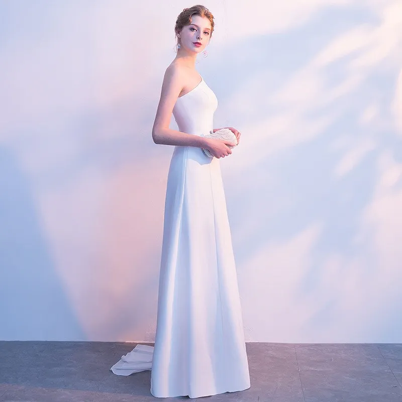 Women party white one-shoulder formal elegant long evening prom dresses
