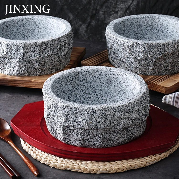 Korean Style Natural Granite Stone Ware Food Bowl Bibimbap Hot Pots Cooking Soup Dolsot Bowls For Sale