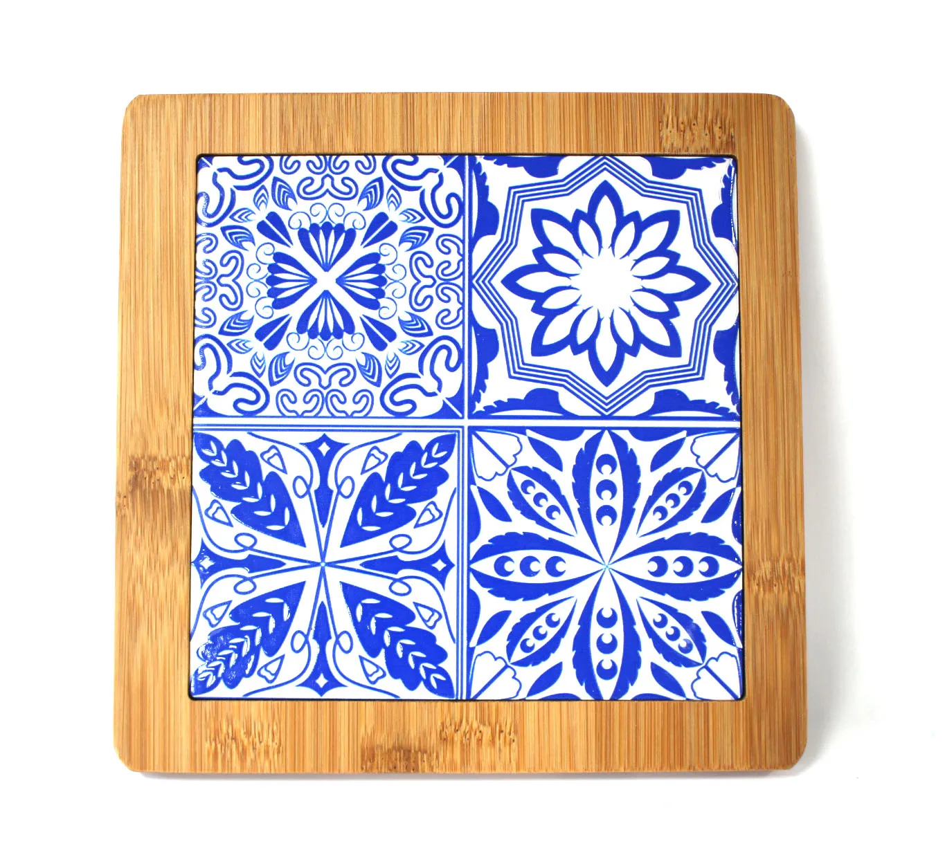 Customized square shape Ceramic Tile Trivet With bamboo