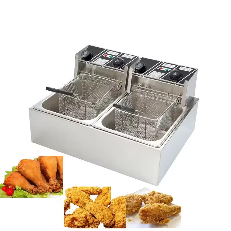 Factory 6L+6L deep fryer Stainless Steel electric 2 Tank 2 Basket Commercial Potato Chip Deep Fryer Chicken Deep Fryer