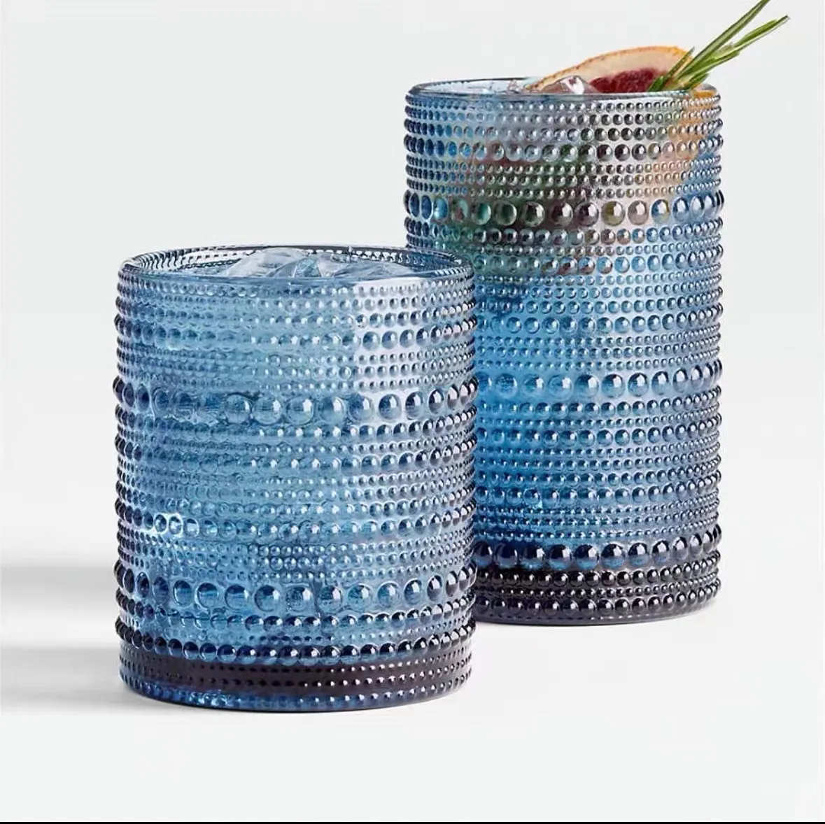 Embossed colored bead point glass hotel gargle cup juice cup manufacturers direct retro drinking cups