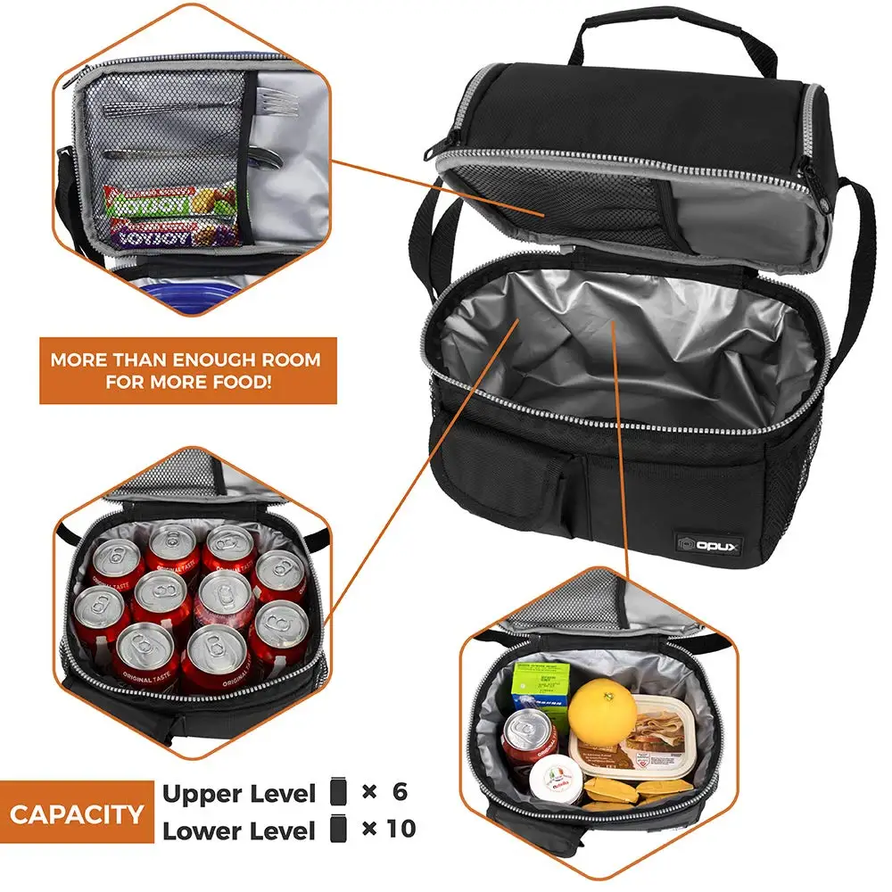 BSCI custom Double Compartment Large Capacity Waterproof Eco Insulated Cooler Lunch Bag with Shoulder Strap Pocket Picnic Bag