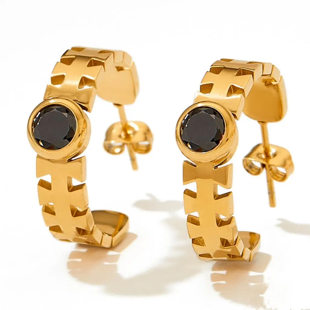 Hot Selling Stainless Steel Fish Bone Earrings Retro Court Style Color Natural Healing Stone Elegant Earrings For Women Girls