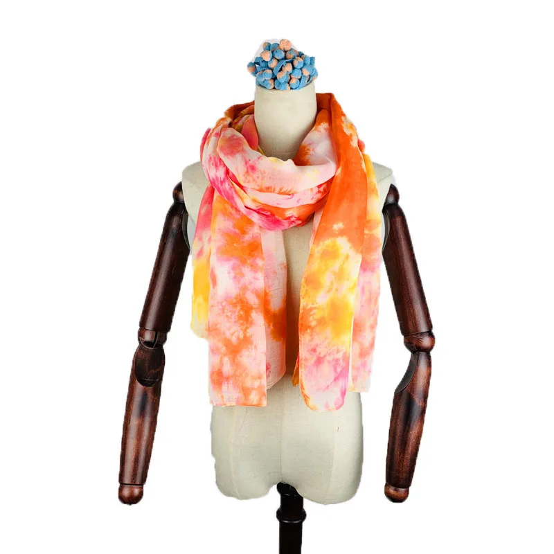 Hijab 2021 New fashion girl and women dupatta tie dye special print summer beach cotton linen voile scarfs shawl tudung stole