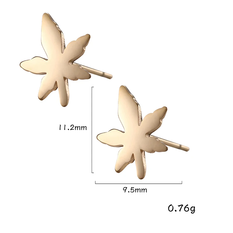 wholesale earings for women simple leaf stud earrings women jewelry stainless steel plated 18K real gold