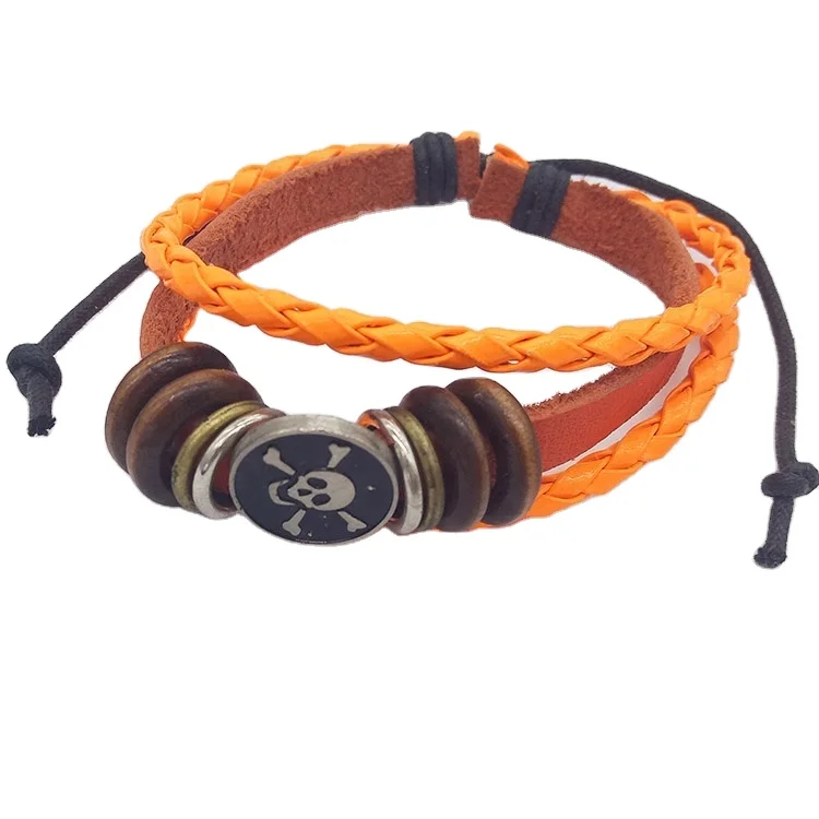 Wholesale products aksesuari brad cord skull wooden bracelet