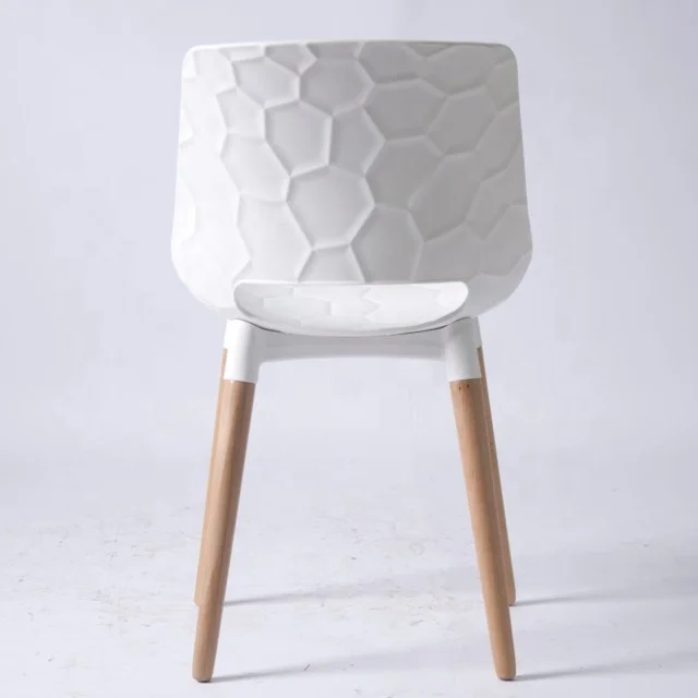 Hot sale white home furniture dining room chairs Plastic chair dining chair with solid wood leg