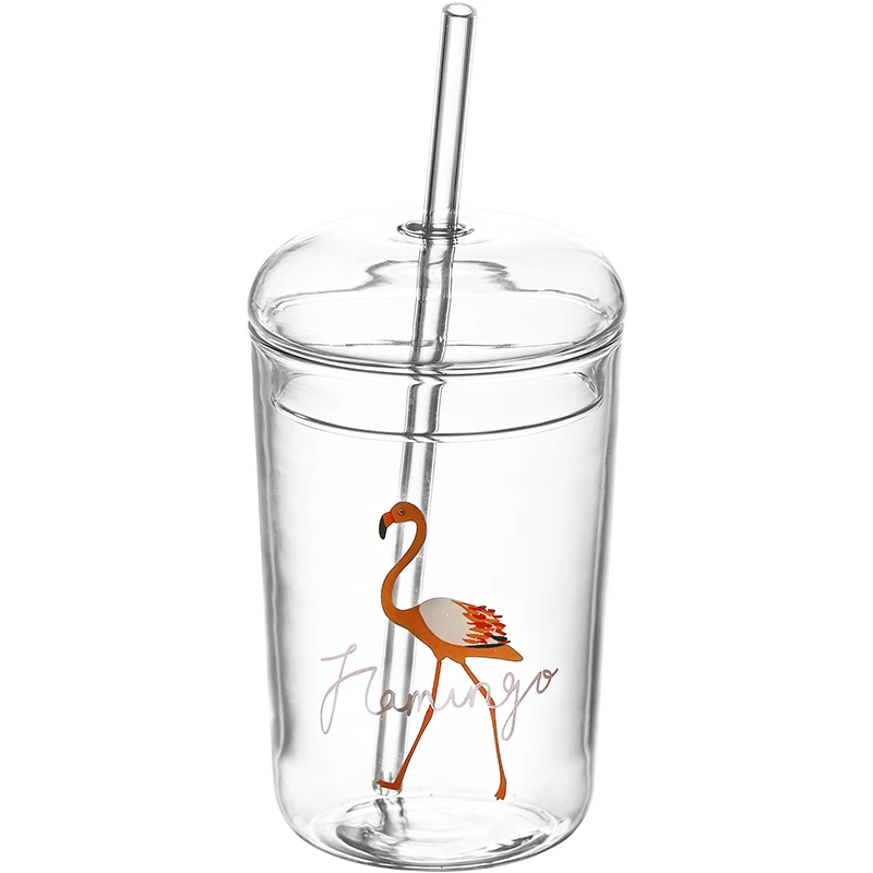 Customize OEM Logo Printing Borosilicate Glass Drinking Cups With Straw
