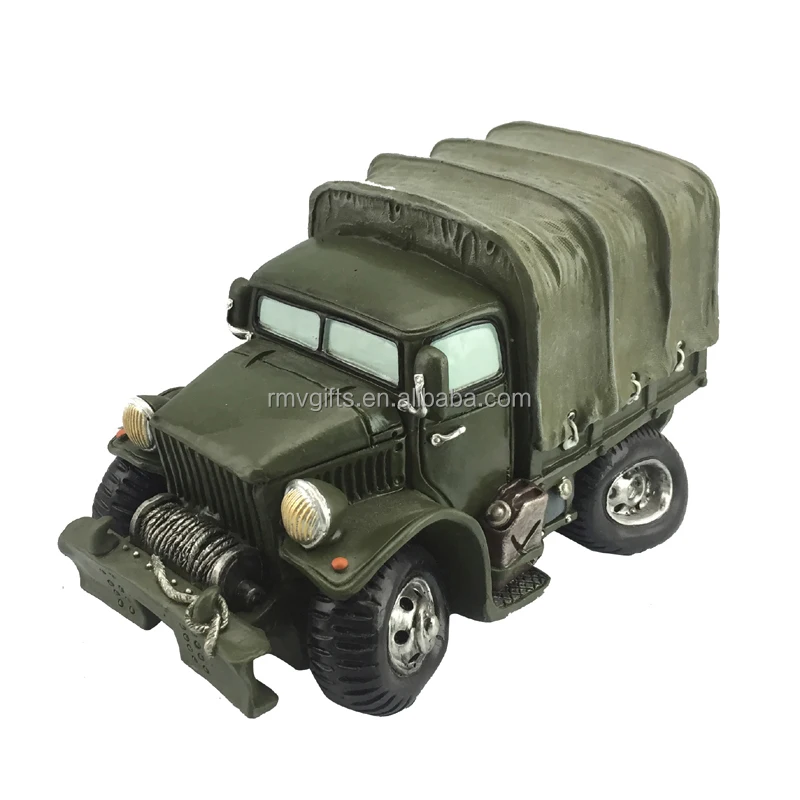 Popular Hand Made Creative Resin Cool Army Camion Truck Collection Decorative Large Piggy Banks for Boys