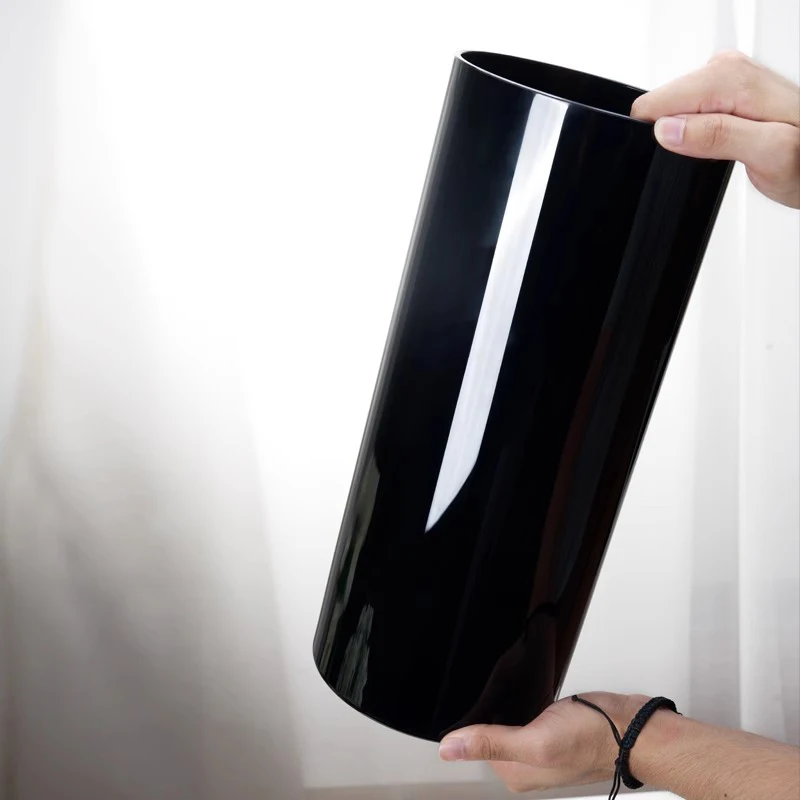 European modern simple glass black straight cylinder advanced sense vase