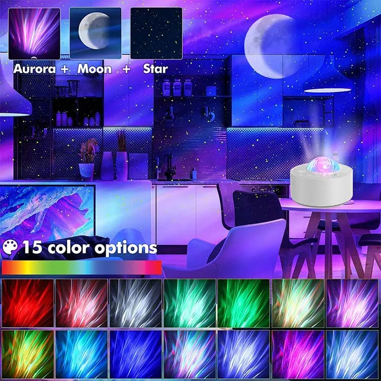 LED Aurora Star Galaxy Starry Sky Projector Night Light Built-in Whit Noise For Hoom Bedroom Decoration Kids Child Gift