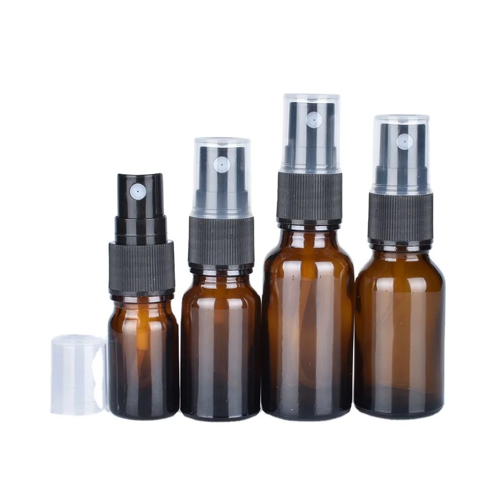 black fine mist sprayer dispenser for essential oils chemistry lab chemicals colognes perfumes amber glass spray bottle