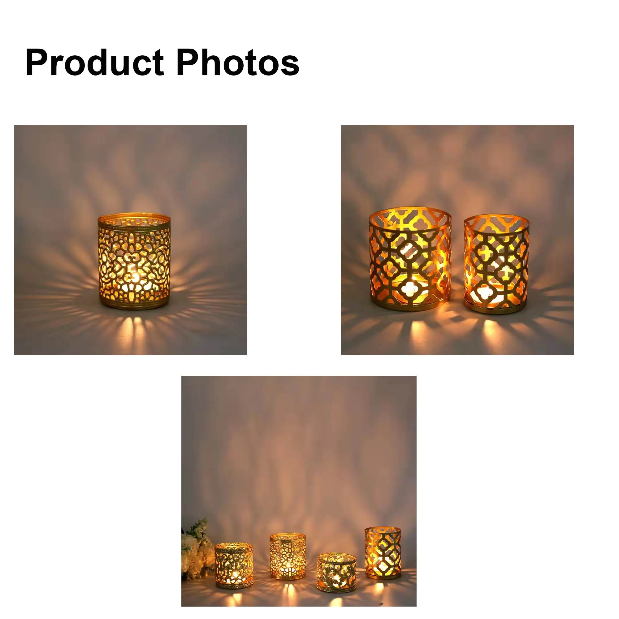 Wholesale luxury custom tealight vintage decorative metallic candles stand vessels container lantern shades metal candle holder