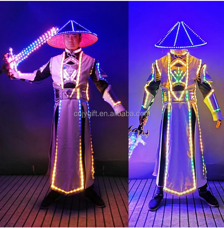 KTV bar light up costume suit chivalrous clothing led clothes stage  atmosphere clothing street performance clothes hat & sword