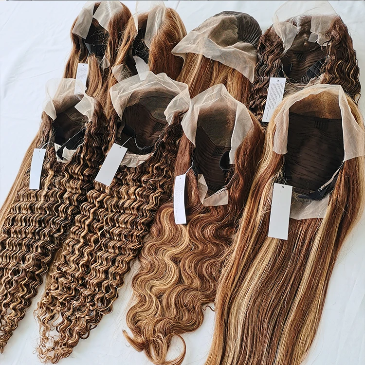 Water Wave Glueless Curly  Wigs Highlight piano 4/27 Color,Peruvian Highlight Honey Blonde 13*4 Ombre 613 water Wave Wigs