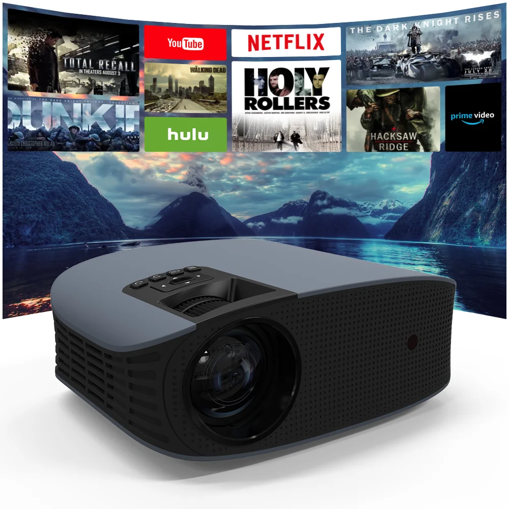 1080P LCD 4K LED Wireless Mirroring Android 9.0 AOSP Mobile Portable Wifi Beamer Home Video Projector