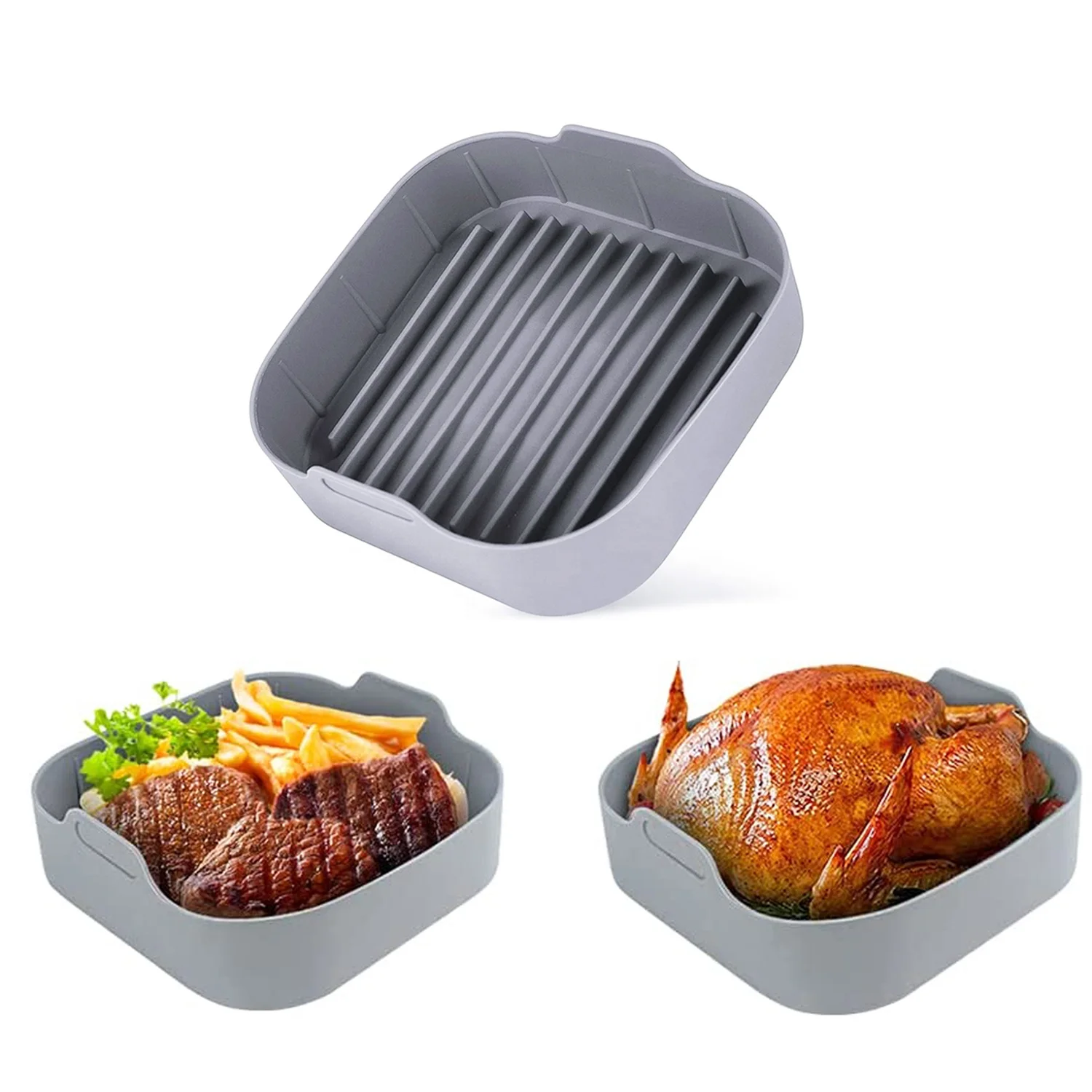 Easy To Clean Repeatable High Temperature Resistant Silicone Air Frying Pan Fryer Accessory Pan for Kitchen Cooking